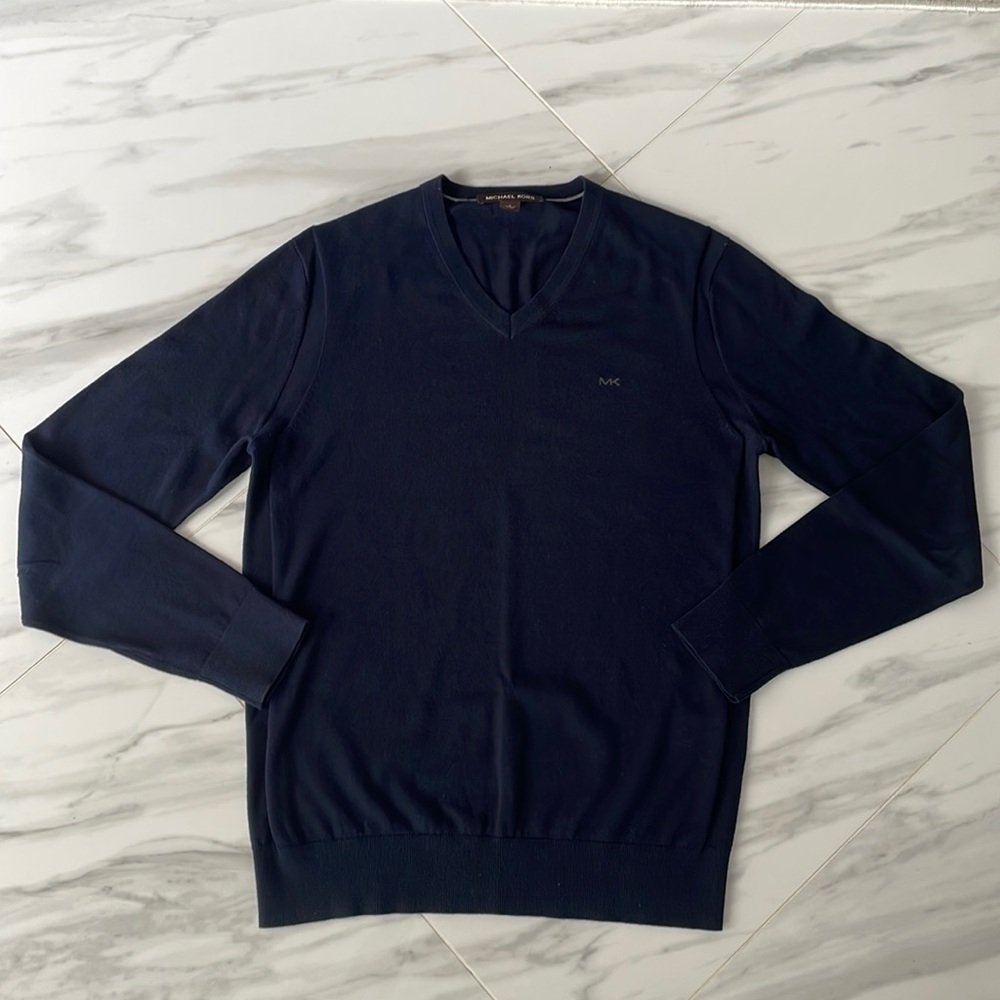Men’s MICHAEL KORS Navy 100%Cotton Thin V-Neck Sweater Size Small